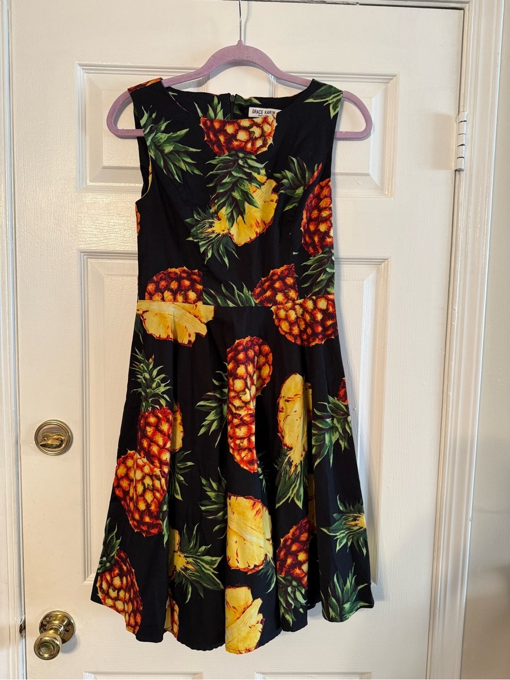 Grace Karin Black Pineapple-Print Fit & Flare Dress